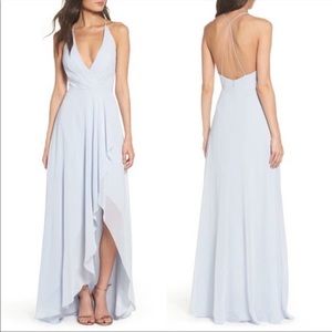Jenny Yoo Farrah Ruffle Chiffon Whisper Blue Gown sz 4
